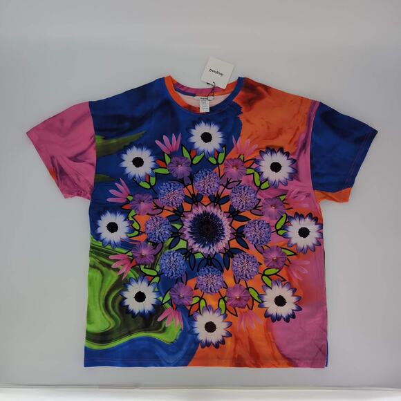 Desigual Luca Floral Mandala Unisex Orange Pink Purple Blue T-Shirt NWT- Size U - Picture 3 of 15